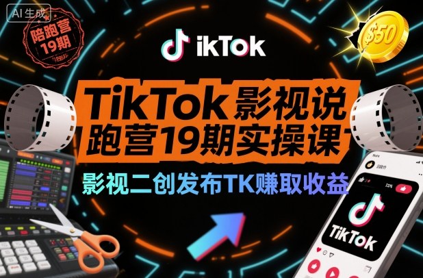 TikTok影视解说陪跑营19期实操课,影视二创发布TK賺取收益,万播收益50美金(更新)-优优云网创