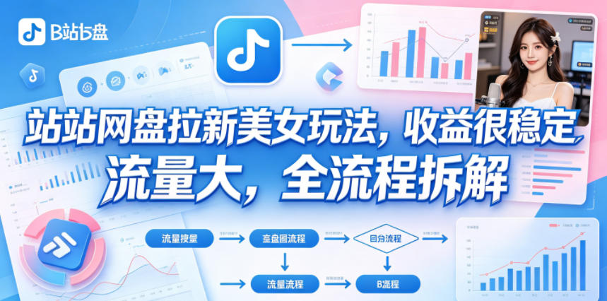 B站网盘拉新美女玩法，收益很稳定，流量大，全流程拆解-优优云网创