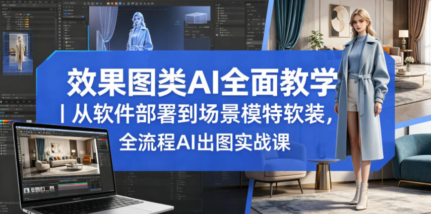 效果图类AI全面教学｜从软件部署到场景模特软装，全流程AI出图实战课-优优云网创