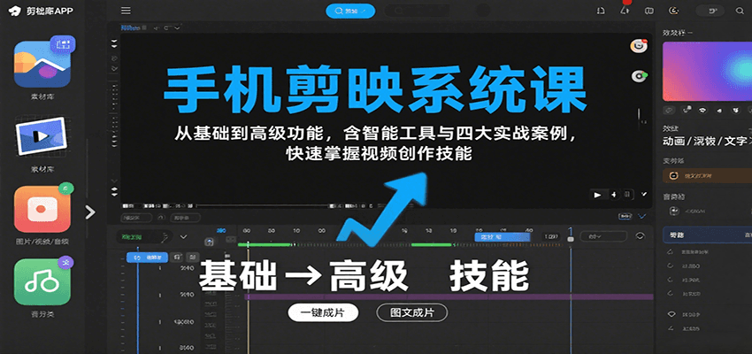图片[1]-手机剪映系统课，从基础到高级功能，含智能工具与四大实战案例，快速掌握视频创作技能-优优云网创