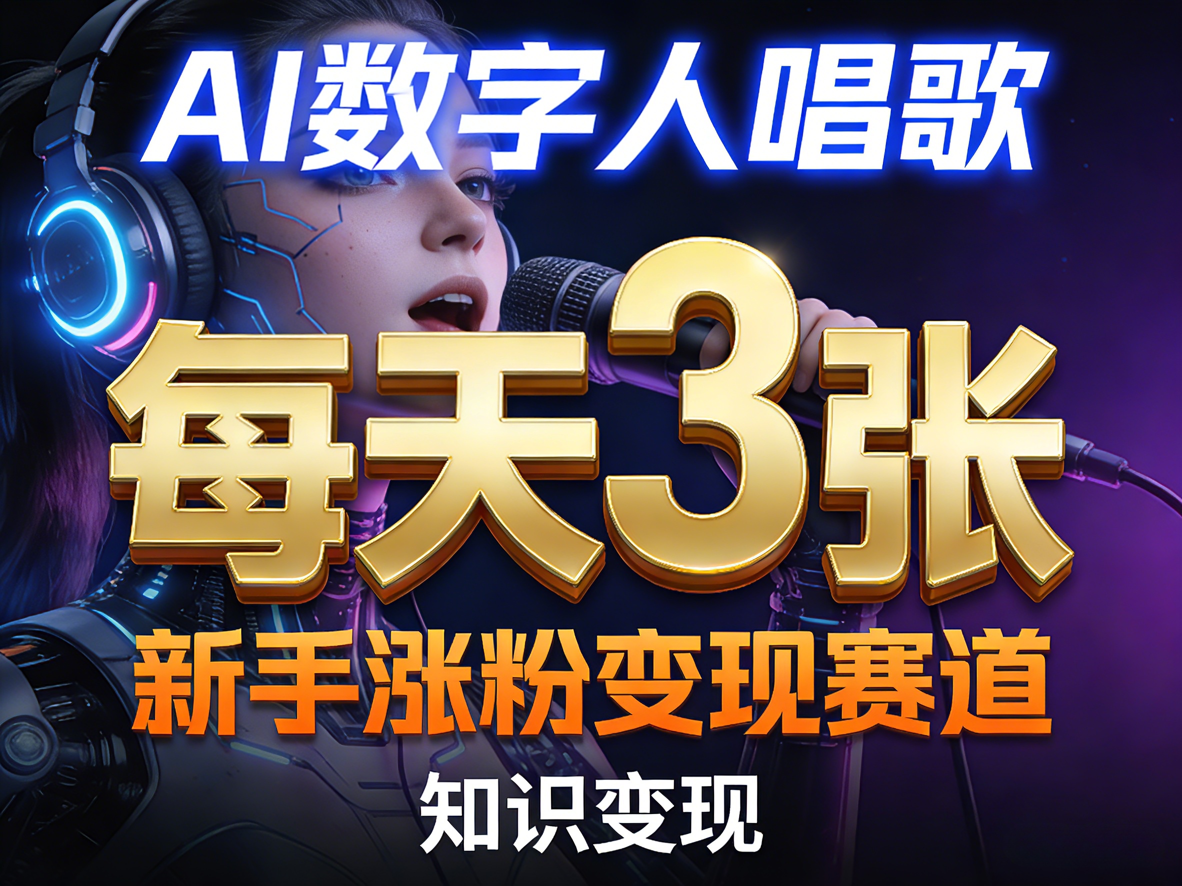 AI数字人唱歌，新手涨粉变现赛道，每天3张和知识付费，副业必备-优优云网创