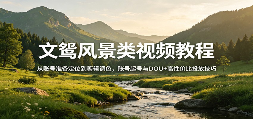 文鸳风景类视频教程:从账号准备定位到剪辑调色,账号起号与DOU+高性价比投放技巧-优优云网创