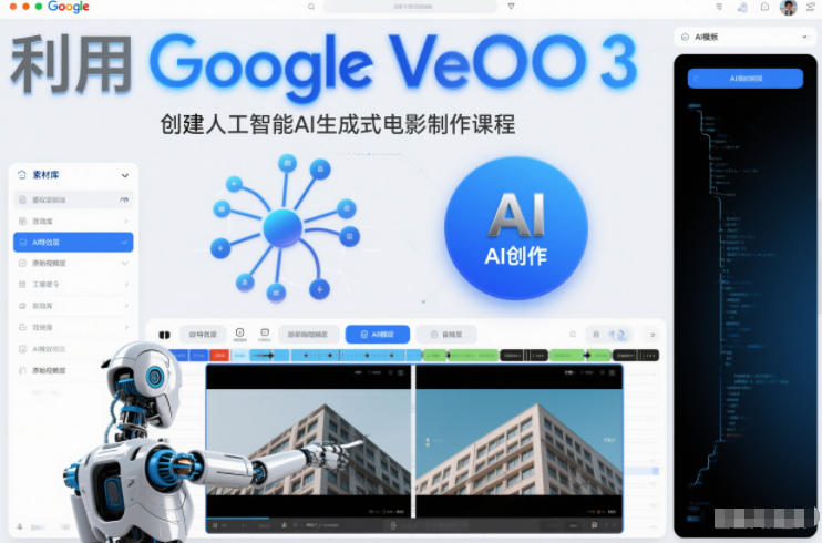 利l用Google Veo 3创建人工智能AI生成式电影制作课程，使用人工智能的力量创建令人惊叹的视频-优优云网创