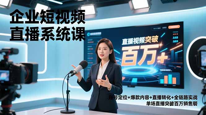 企业短视频直播系统课，账号定位+爆款内容+直播转化+全链路实战，单场直播突破百万销售额-优优云网创