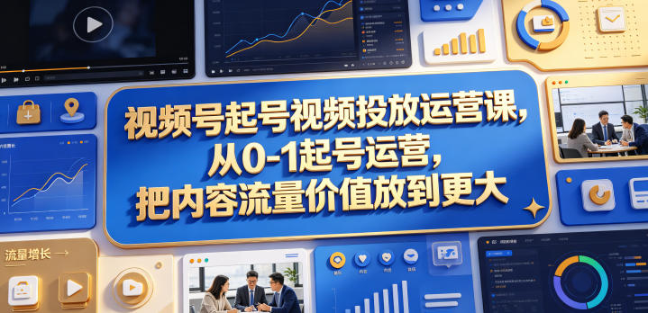 视频号起号视频投放运营课，从0-1起号运营，把内容流量价值放到更大-优优云网创