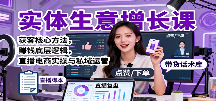 实体生意增长课:获客核心方法,赚钱底层逻辑,直播电商实操与私域运营-云网创