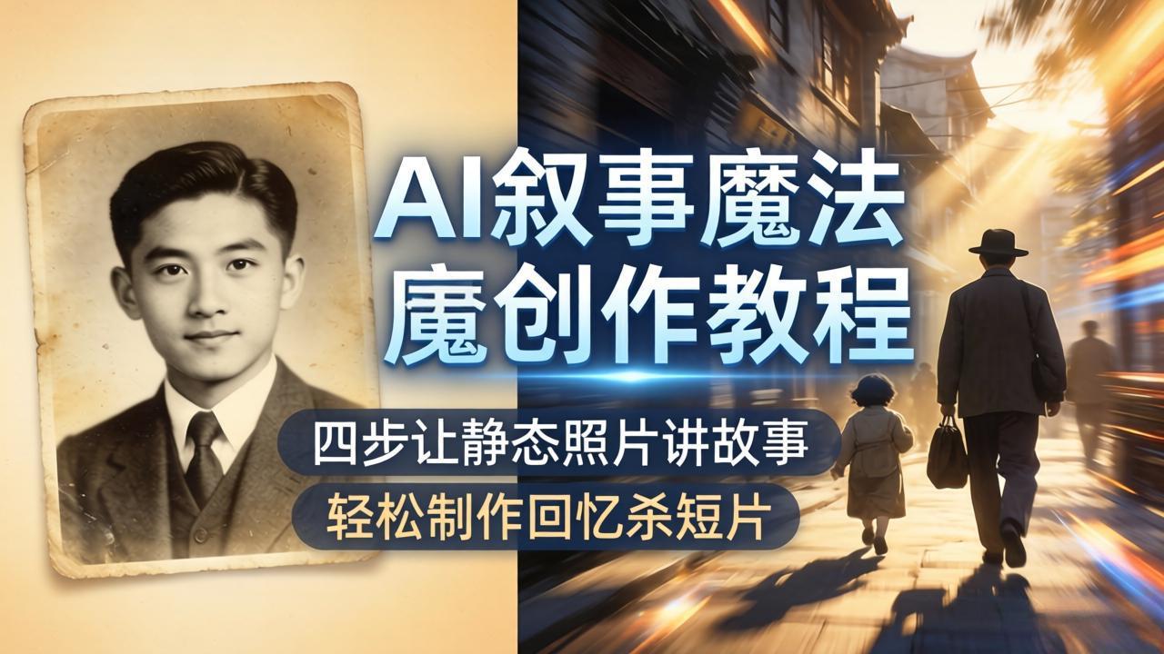 AI叙事魔法创作教程，四步让静态照片讲故事，老照片修复加动态特效，轻松制作回忆杀短片-优优云网创