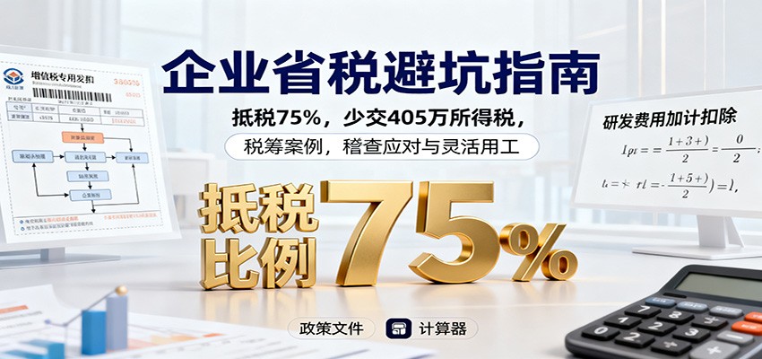 企业省税避坑指南:抵税75%,少交405万所得税,税筹案例,稽查应对与灵活用工-优优云网创
