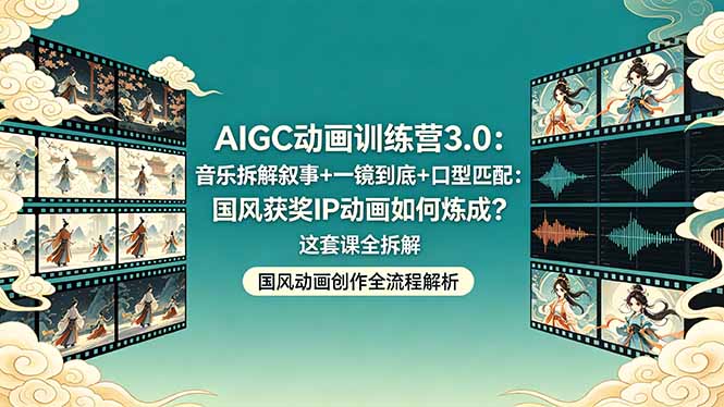 AIGC动画训练营3.0：音乐拆解叙事+一镜到底+口型匹配：国风获奖IP动画如何炼成？这套课全拆解-优优云网创