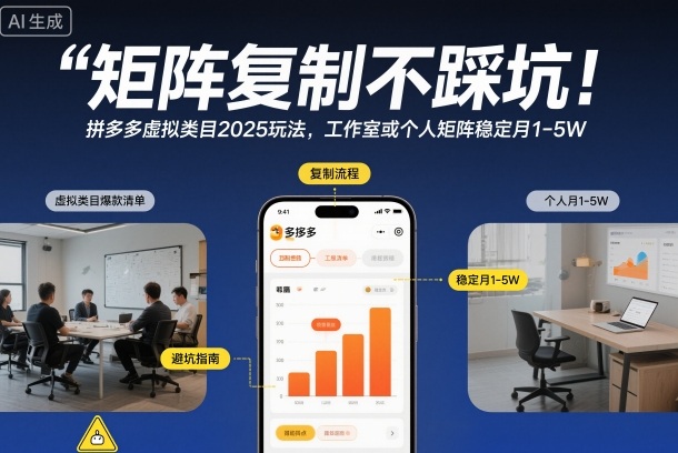 矩阵复制不踩坑!拼多多虚拟类目2025玩法,工作室或者个人矩阵稳定月1-5W【揭秘】-优优云网创
