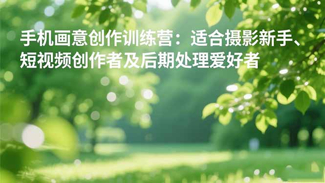 手机摄影之画意创作训练营：适合摄影新手、短视频创作者及后期处理爱好者-云网创