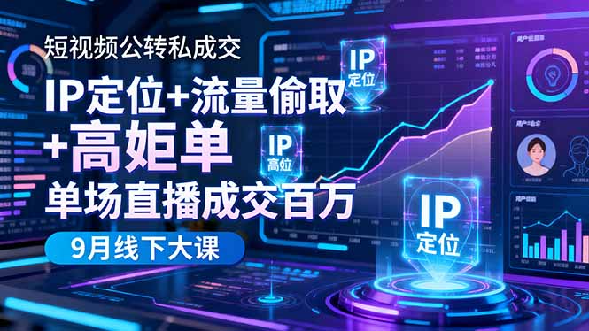 短视频公转私成交9月线下大课,IP定位+流量偷取+高客单,单场直播成交百万-云网创