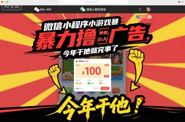 微信小程序小游戏暴力撸广告，单机日入100，今年干他就完事了-焱冰网创资源库