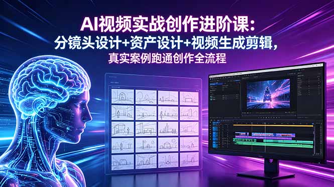 AI视频实战创作进阶课：分镜头设计+资产设计+视频生成剪辑，真实案例跑通创作全流程-优优云网创