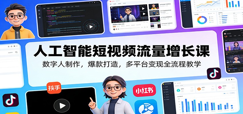 人工智能短视频流量增长课：数字人制作，爆款打造，多平台变现全流程教学-优优云网创