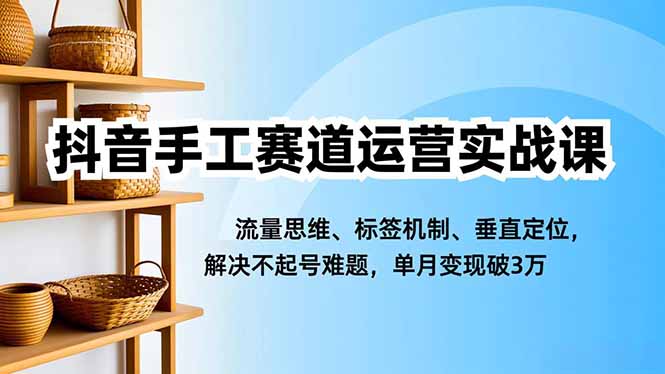 抖音手工赛道运营实战课，流量思维、标签机制、垂直定位，解决不起号难题，单月变现破3万-优优云网创