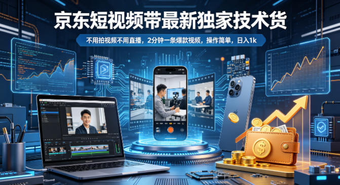 京东短视频带货最新独家技术，不用拍视频不用直播，2分钟一条爆款视频，操作简单，日入1k+【揭秘】-优优云网创