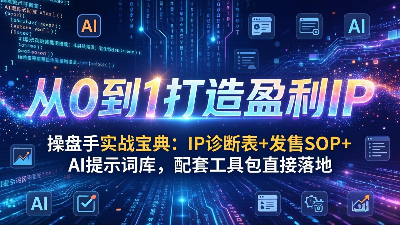 操盘手实战宝典：IP诊断表+发售SOP+AI提示词库，配套工具包直接落地，从0到1打造盈利IP-优优云网创