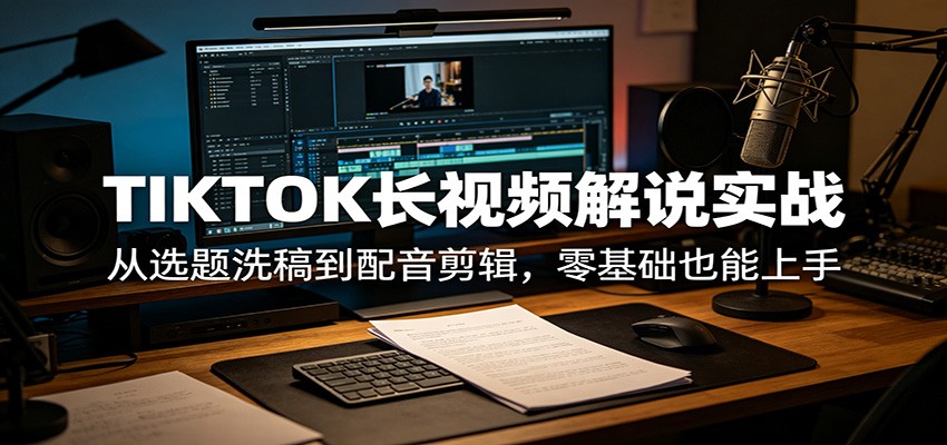 TIKTOK长视频解说实战：从选题洗稿到配音剪辑，零基础也能上手-优优云网创