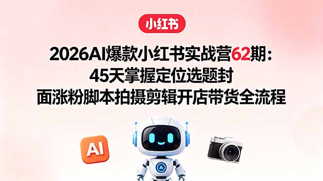 2026AI爆款小红书实战营62期：45天掌握定位选题封面涨粉脚本拍摄剪辑开店带货全流程-优优云网创