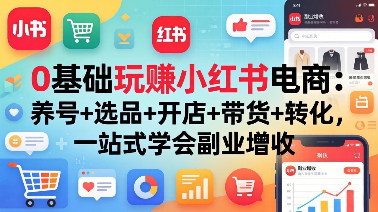 0基础玩赚小红书电商：养号+选品+开店+带货+转化，一站式学会副业增收-优优云网创