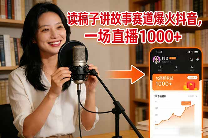 读稿子讲故事赛道爆火抖音，一场直播日入1000+-优优云网创