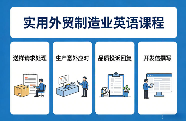 实用外贸制造业英语课程，教你专业处理送样请求、应对生产意外、回复品质投诉、撰写开发信等-优优云网创