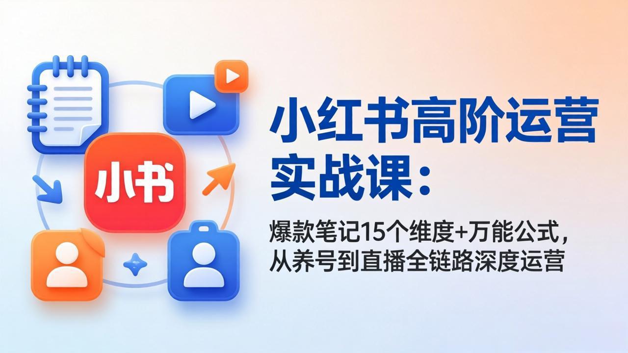 小红书高阶运营实战课：爆款笔记15个维度+万能公式，从养号到直播全链路深度运营-优优云网创