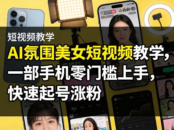 AI氛围美女短视频教学，一部手机零门槛上手，快速起号涨粉-优优云网创