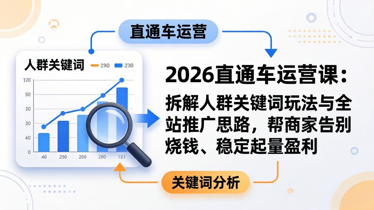 2026直通车运营课:拆解人群关键词玩法与全站推广思路,帮商家告别烧钱、稳定起量盈利-优优云网创