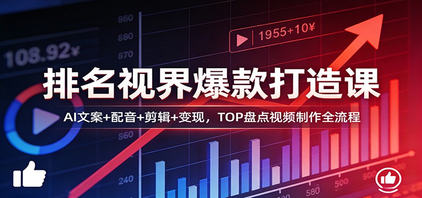 排名视界爆款打造课：AI文案+配音+剪辑+变现，TOP盘点视频制作全流程-优优云网创
