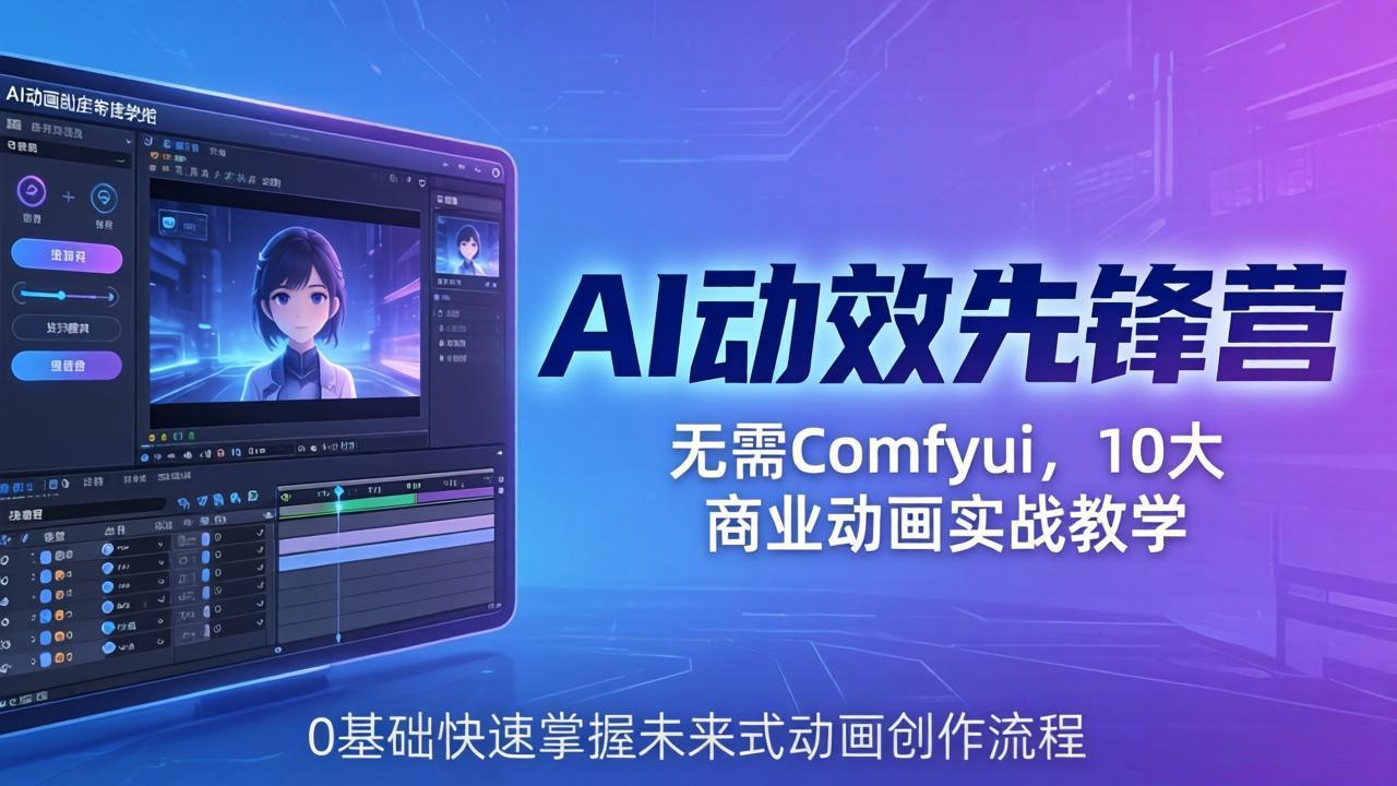 AI 动效先锋营：无需Comfyui，10大商业动画实战教学，0基础快速掌握未来式动画创作流程-优优云网创