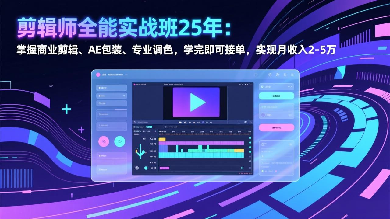 剪辑师全能实战班25年：掌握商业剪辑、AE包装、专业调色，学完即可接单，实现月收入2-5万-优优云网创