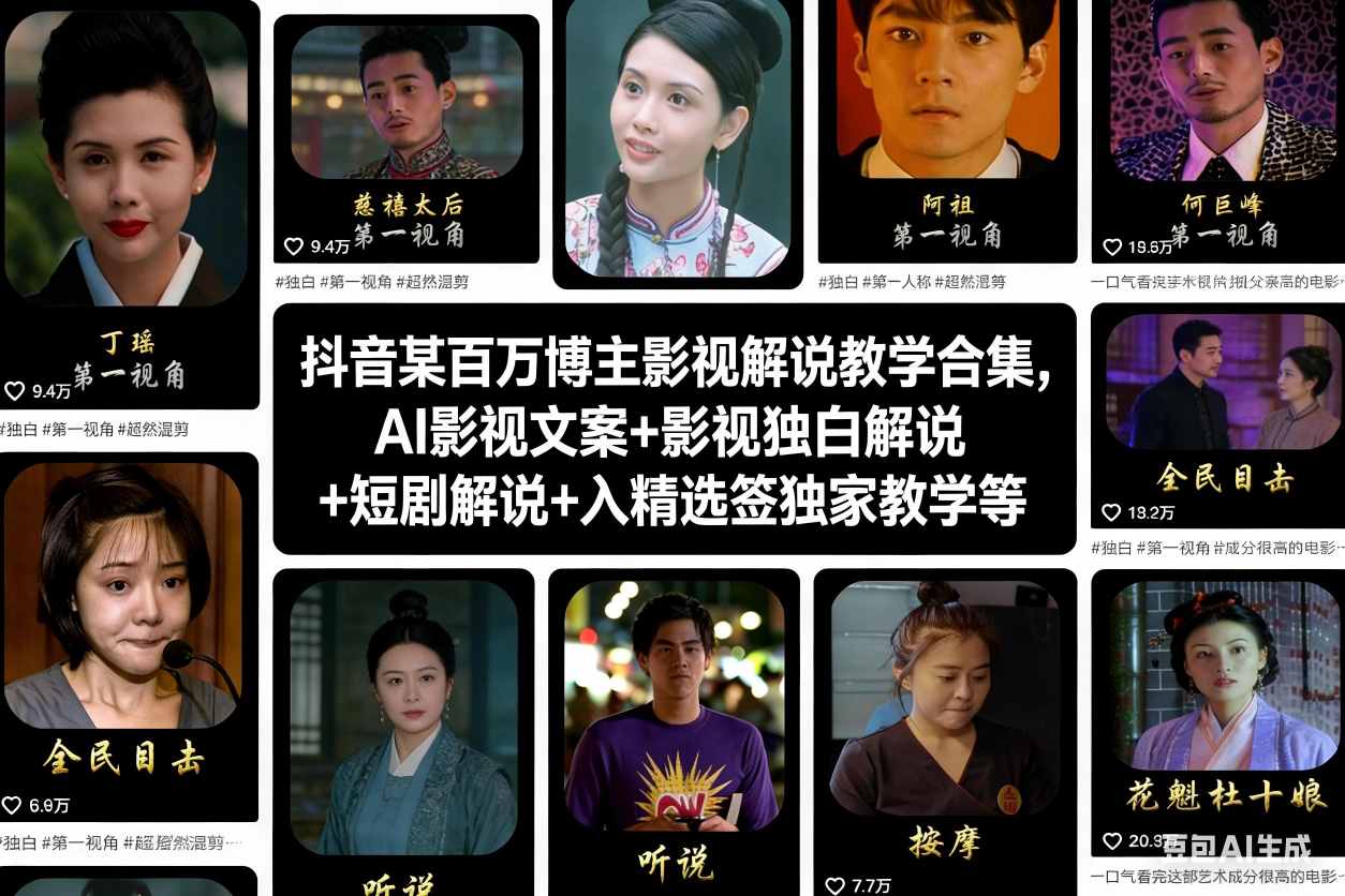抖音某百万博主影视解说教学合集，AI影视文案+影视独白解说+短剧解说+入精选签独家教学等-优优云网创