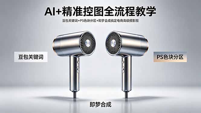 AI+精准控图全流程教学 豆包关键词+PS色块分区+即梦合成搞定电商高级摄影图-优优云网创