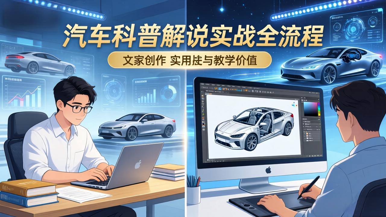 抖音汽车科普解说实战：文案+动画+画面处理+去水印全流程，打造专业汽车科普视频-优优云网创