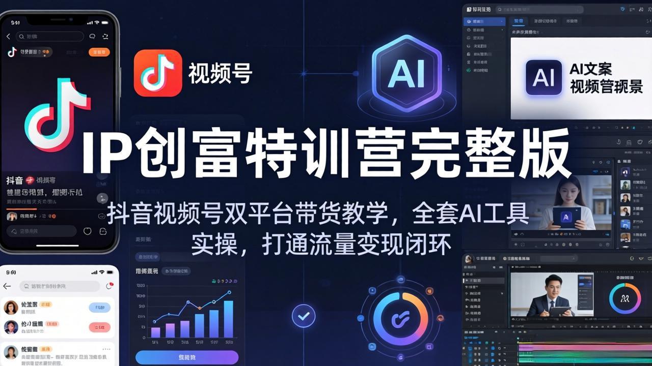 IP创富特训营完整版：抖音视频号双平台带货教学，全套AI工具实操，打通流量变现闭环-优优云网创