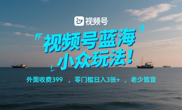 视频号蓝海小众玩法！外面收费399，零门槛日入3张+，老少皆宜-优优云网创
