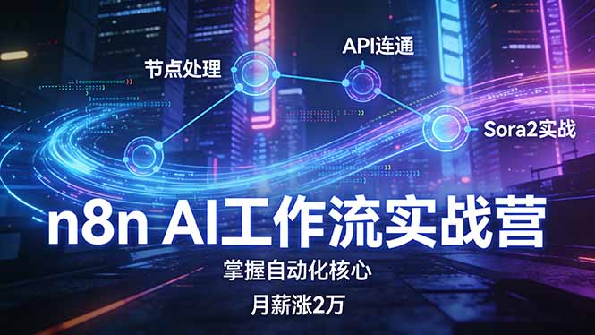 n8n AI工作流实战营，节点处理+API连通+Sora2实战，掌握自动化核心月薪涨2万-优优云网创