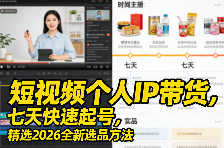 短视频个人IP带货，七天快速起号，精选2026全新选品方法-优优云网创
