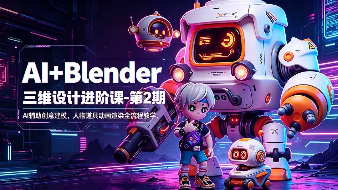 AI+Blender三维设计进阶课-第2期：AI辅助创意建模，人物道具动画渲染全流程教学-优优云网创