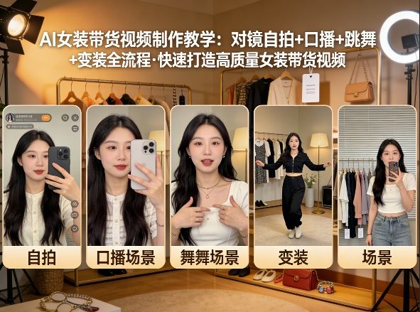 AI女装带货视频制作教学，对镜自拍、口播、跳舞、变装全流程，快速打造高质量女装带货视频-优优云网创
