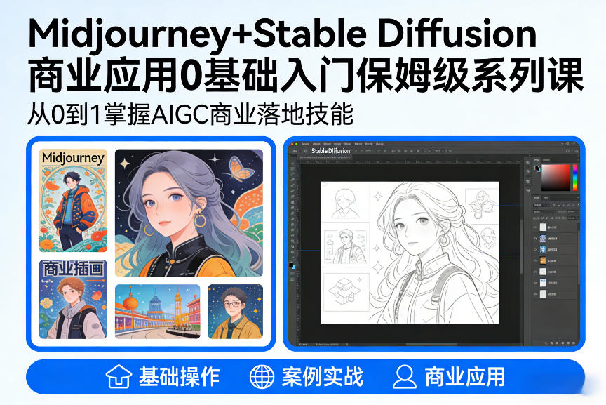 AIGC商业应用Midjourney+Stable Diffusion教程，0基础入门保姆级系列课-优优云网创