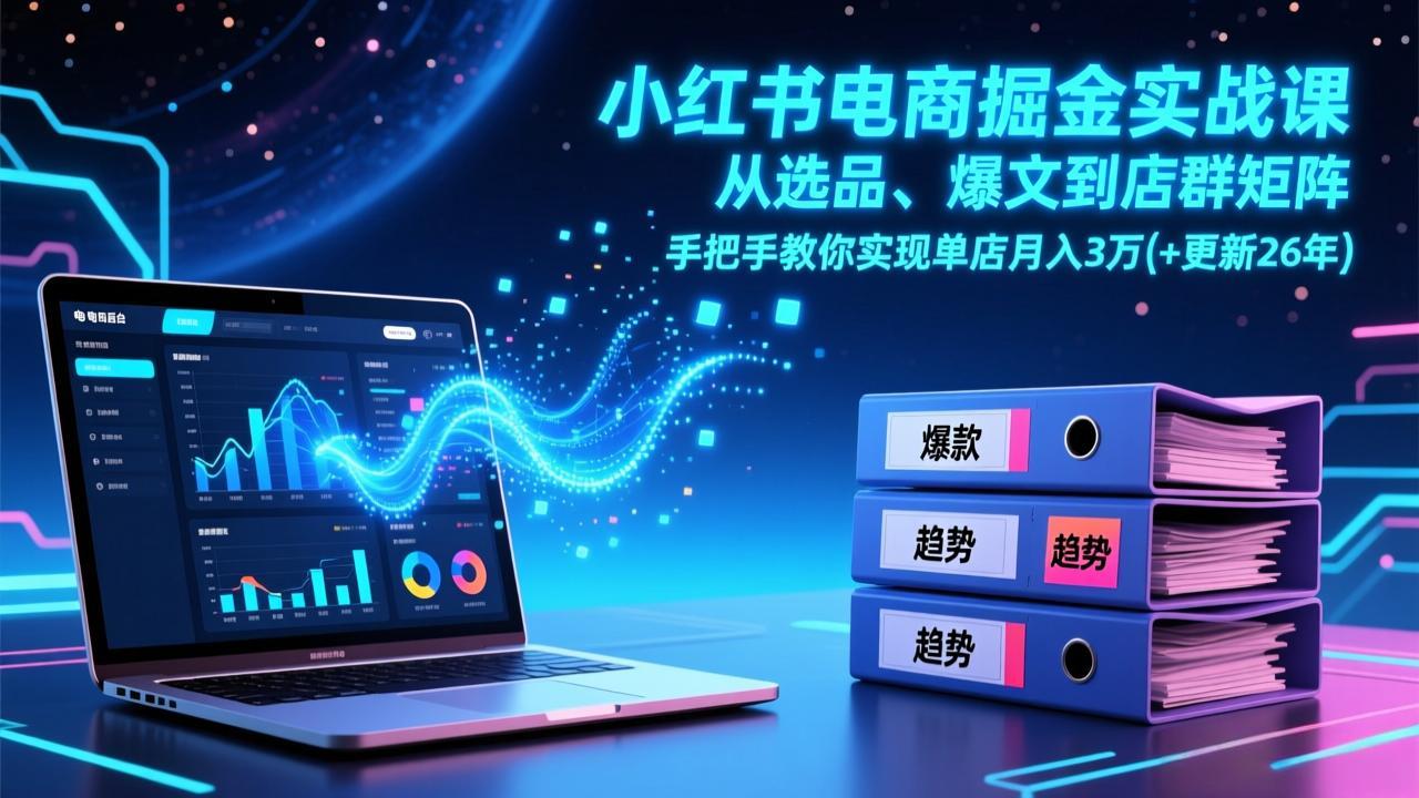 小红书电商掘金实战课，从选品、爆文到店群矩阵，手把手教你实现单店月入3万+(更新26年-优优云网创