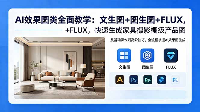AI效果图类全面教学：文生图+图生图+FLUX，快速生成家具摄影棚级产品图-优优云网创