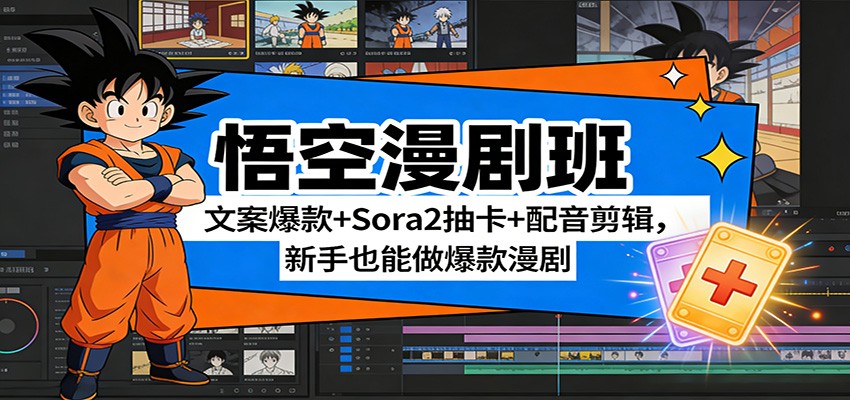 悟空漫剧班：文案爆款+Sora2抽卡+配音剪辑，新手也能做爆款漫剧-优优云网创