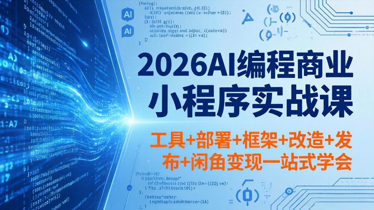 2026AI编程商业小程序实战课，工具+部署+框架+改造+发布+闲鱼变现一站式学会-优优云网创