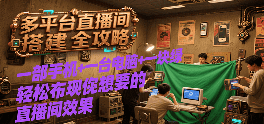 图片[1]-多平台直播间搭建全攻略，一部手机+一台电脑+一块绿布轻松实现你想要的直播间效果-优优云网创