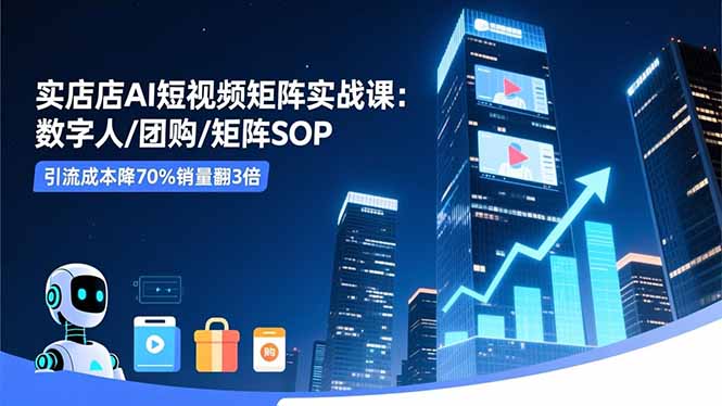 实体店AI短视频矩阵实战课：数字人/团购/矩阵SOP，引流成本降70%销量翻3倍-云网创