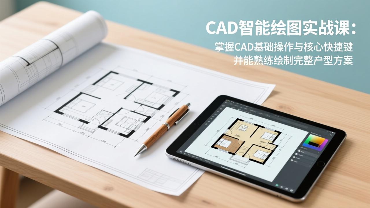 CAD智能绘图实战课:掌握CAD基础操作与核心快捷键,并能熟练绘制完整户型方案-优优云网创